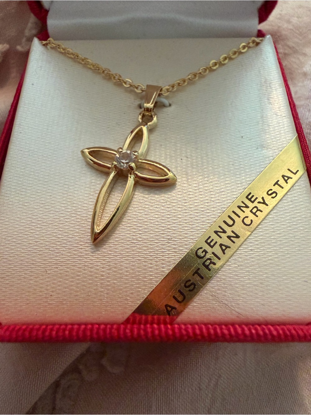 Gold Cross Pendant Necklace with genuine Austrian Crystal